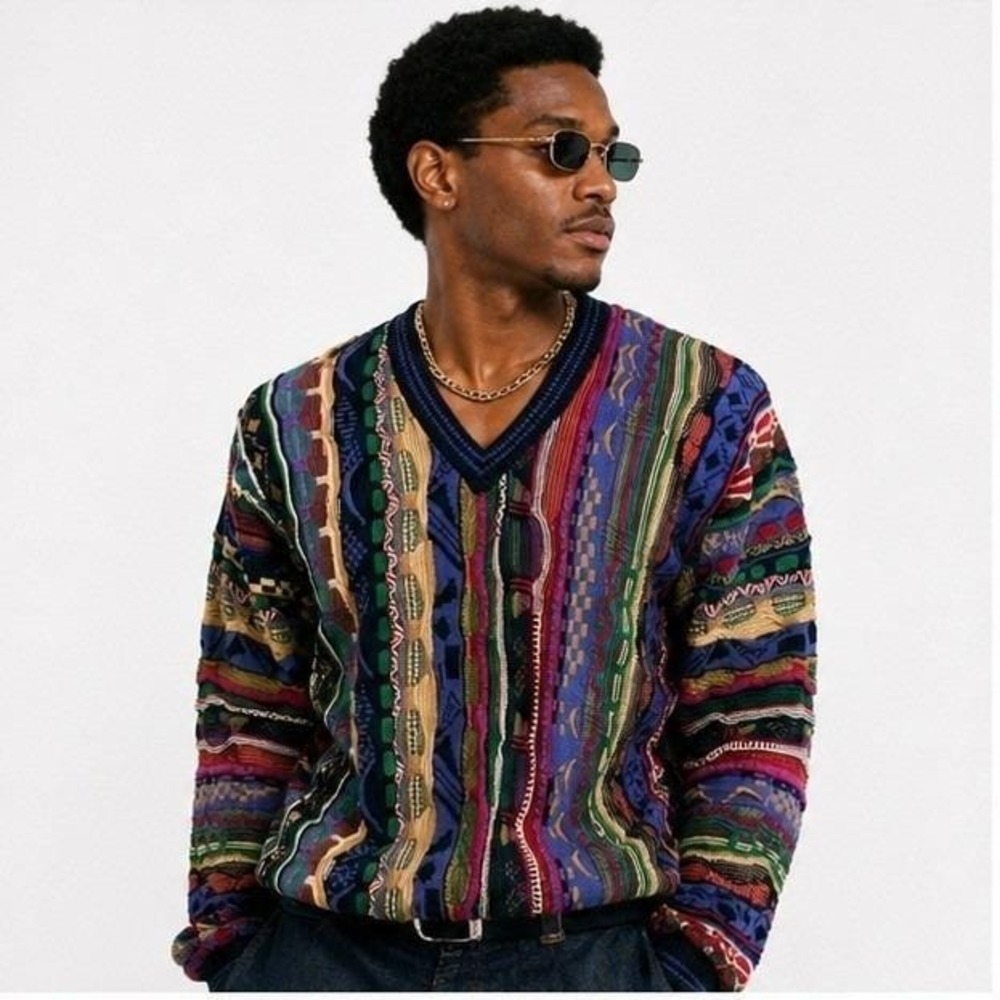 90s Vintage Cotton Traders Sweater Mens XL Coogi Textured Relaxed Hip Hop V Neck